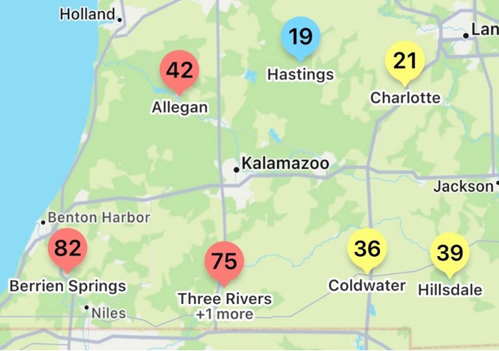 Locations of white mold risk.